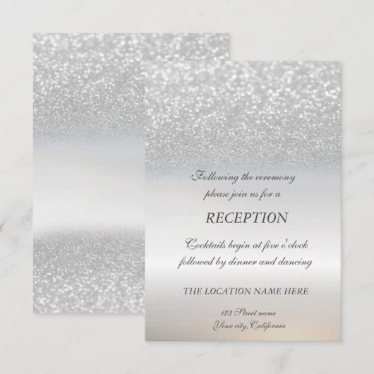 Elegante zilveren glitter bokeh bruiloftsreceptie kaart (Voorkant / Achterkant)