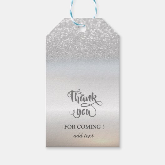 Elegante Zilveren Glitter Bokeh Cadeaulabel (Voorkant)