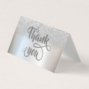 Elegante zilveren glitter bokeh dankkaart visitekaartje