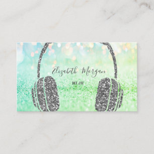 Elegante Zilveren Glitter Bokeh Hoofdtelefoon DJ Visitekaartje