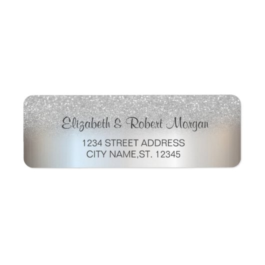 Elegante Zilveren Glitter Bokeh Huwelijkslabel Etiket (Voorkant)