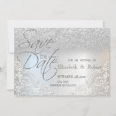 Elegante Zilveren Glitter Bokeh, Kant Save The Dat Date (Voorkant)
