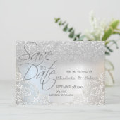 Elegante Zilveren Glitter Bokeh, Kant Save The Dat Date (Staand voorkant)