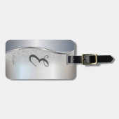 Elegante zilveren glitter bokeh, monogram bagagelabel (Voorkant horizontaal)