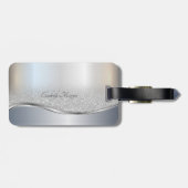 Elegante zilveren glitter bokeh, monogram bagagelabel (Achterkant horizontaal)