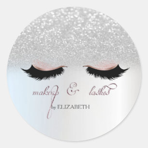 Elegante zilveren glitter bokeh, nep wimpers ronde sticker