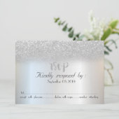 Elegante zilveren glitter bokeh RSVP kaart (Staand voorkant)
