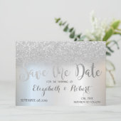 Elegante Zilveren Glitter Bokeh 'Save The Date' Save The Date (Staand voorkant)