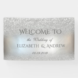 Elegante Zilveren Glitter Bokeh Trouwbanner Spandoek