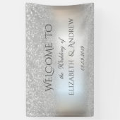 Elegante Zilveren Glitter Bokeh Trouwbanner Spandoek (Verticaal)