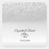 Elegante zilveren glitter bokeh vierkante sticker (Voorkant)