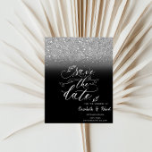 Elegante zilveren glitter bokeh zwart bewaar de da save the date