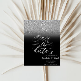 Elegante zilveren glitter bokeh zwart bewaar de da save the date