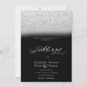 Elegante zilveren glitter bokeh zwart bruiloft kaart (Voorkant)