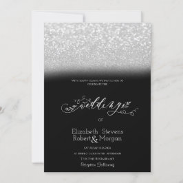 Elegante zilveren glitter bokeh zwart bruiloft kaart