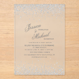 Elegante zilveren glitter bruiloft acryl uitnodigingen