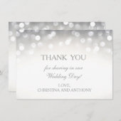 Elegante zilveren glitter bruiloft bedankbrief notitiekaartje (Voorkant / Achterkant)