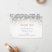 Elegante zilveren glitter bruiloft bedankbrief notitiekaartje (Voorkant / Achterkant in situ)