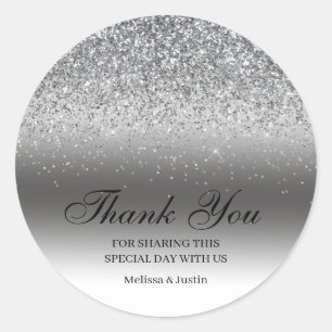 Elegante zilveren glitter bruiloft ronde sticker