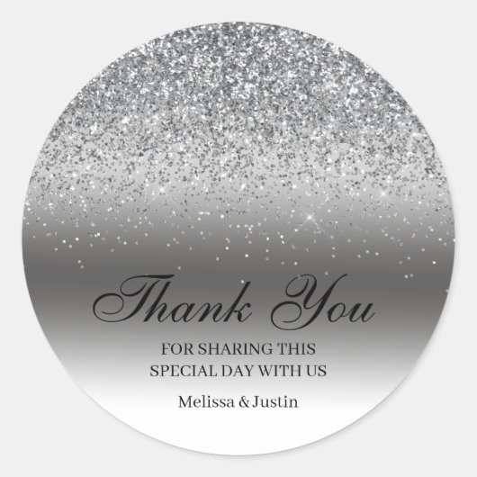 Elegante zilveren glitter bruiloft ronde sticker (Voorkant)