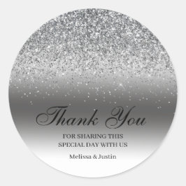 Elegante zilveren glitter bruiloft ronde sticker