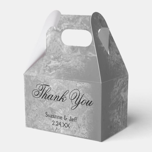 Elegante zilveren glitter dank u bruiloft bedankdoosjes (Voorkant Zijde)