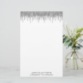 Elegante zilveren glitter drip briefpapier (Staand voorkant)