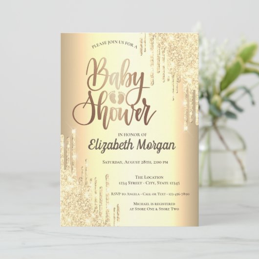 Elegante Zilveren Glitter Drips Roze Goud  Kaart (Staand voorkant)