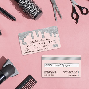 Elegante zilveren glitter druppels roze krediet visitekaartje