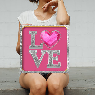 Elegante zilveren glitter en roze hart juweelkunst poster