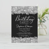 Elegante zilveren glitter en zwarte 30e verjaardag kaart (Staand voorkant)