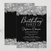 Elegante zilveren glitter en zwarte 30e verjaardag kaart (Voorkant / Achterkant)