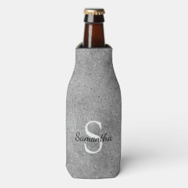 Elegante Zilveren Glitter Folie Glans Monogram Flesjeskoeler