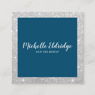 Elegante zilveren glitter haar make-up marine blau vierkante visitekaartje