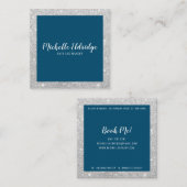 Elegante zilveren glitter haar make-up marine blau vierkante visitekaartje (Voorkant / Achterkant)