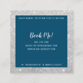 Elegante zilveren glitter haar make-up marine blau vierkante visitekaartje (Achterkant)