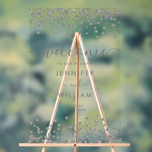 Elegante zilveren glitter huwelijksfeest welkom acryl bord (Neutraal)