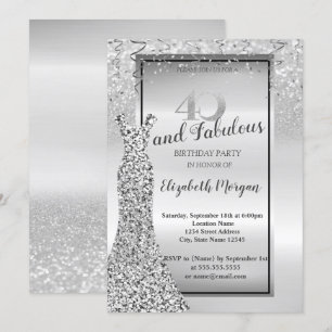 Elegante Zilveren Glitter Jurk 40e Verjaardagsfees Kaart
