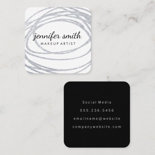 Elegante Zilveren Glitter Krabbel Vierkante Visitekaartje (Voorkant / Achterkant)