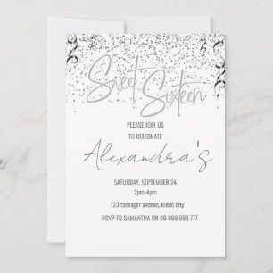 Elegante zilveren glitter lief zestien meisje verj kaart