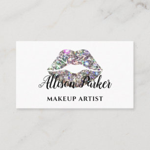 Elegante Zilveren Glitter Lippen Make-up Artiest Visitekaartje