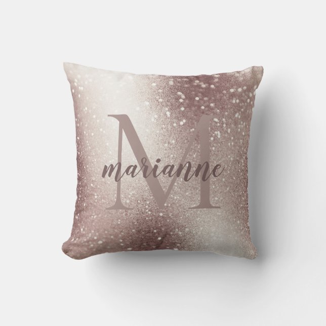 Elegante zilveren glitter monogram aangepaste naam kussen (Voorkant)