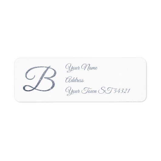 Elegante Zilveren Glitter Monogram B Persoonlijk Etiket (Voorkant)
