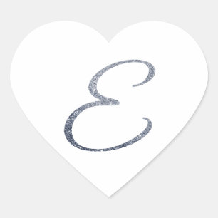 Elegante zilveren glitter monogram E enveloppe zeg Hart Sticker