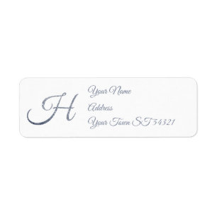 Elegante Zilveren Glitter Monogram H Persoonlijk Etiket