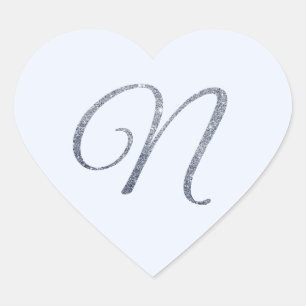 Elegante Zilveren Glitter Monogram N Enveloppe Zeg Hart Sticker