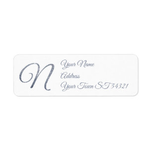 Elegante Zilveren Glitter Monogram N Persoonlijk Etiket