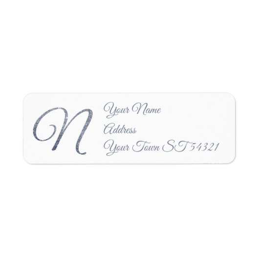 Elegante Zilveren Glitter Monogram N Persoonlijk Etiket (Voorkant)
