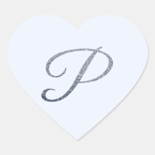 Elegante Zilveren Glitter Monogram P Envelope Zege Hart Sticker