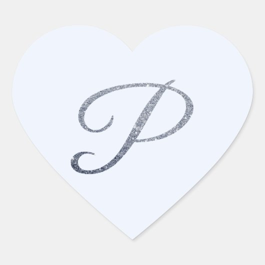 Elegante Zilveren Glitter Monogram P Envelope Zege Hart Sticker (Voorkant)